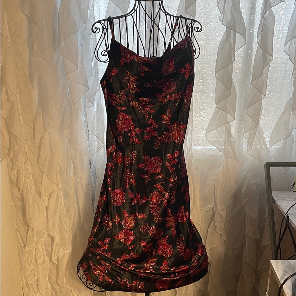 Emma & Michele Black and Red Floral Midi Dress